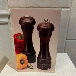 New in box wooden salt and pepper grinders